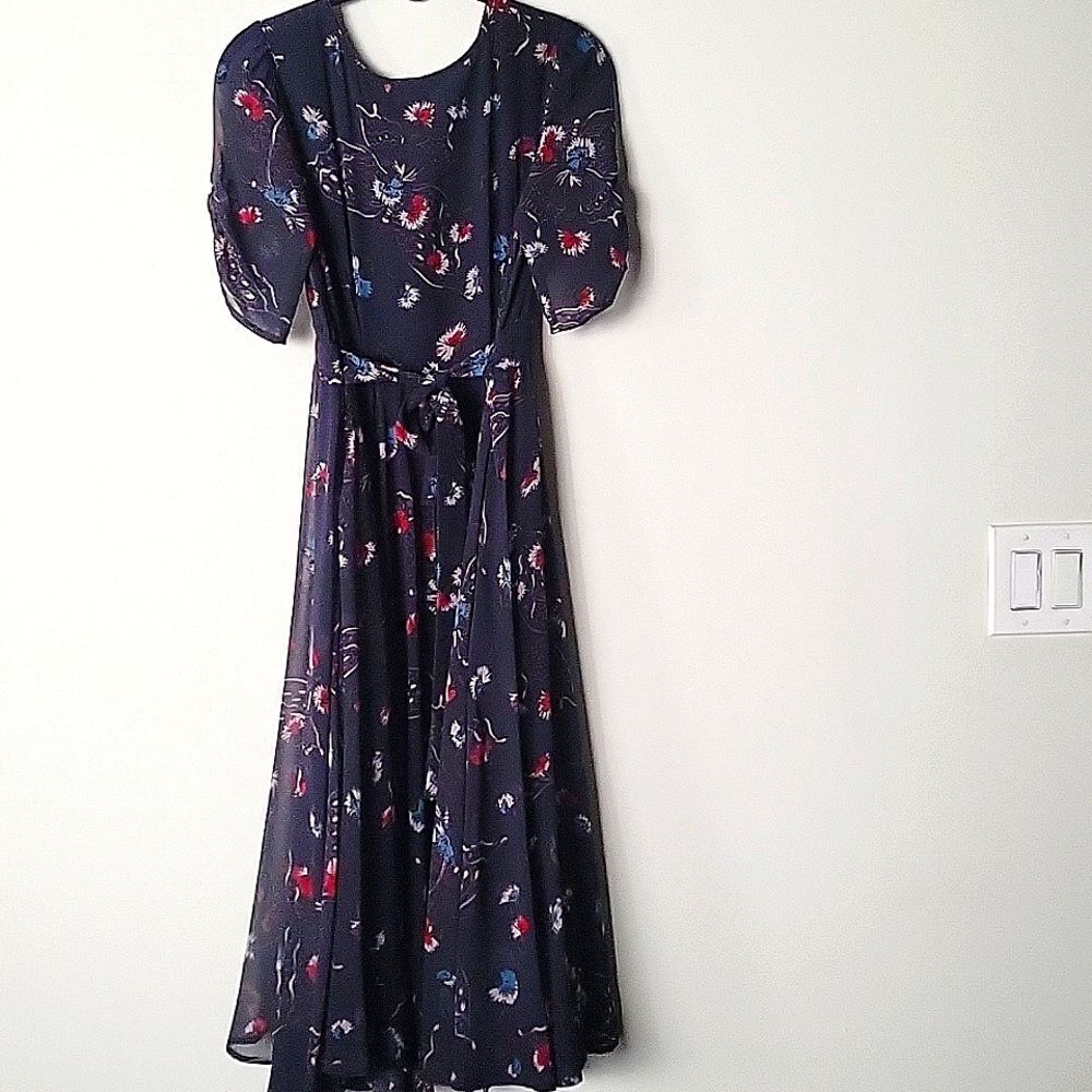 NEW Free People 2 XS Bonnie Floral Coquette CottageCore Dress Blue Fit Flare Tie - Picture 4 of 15